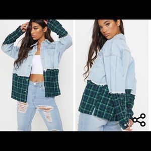 Denim Jacket with plaid contrast